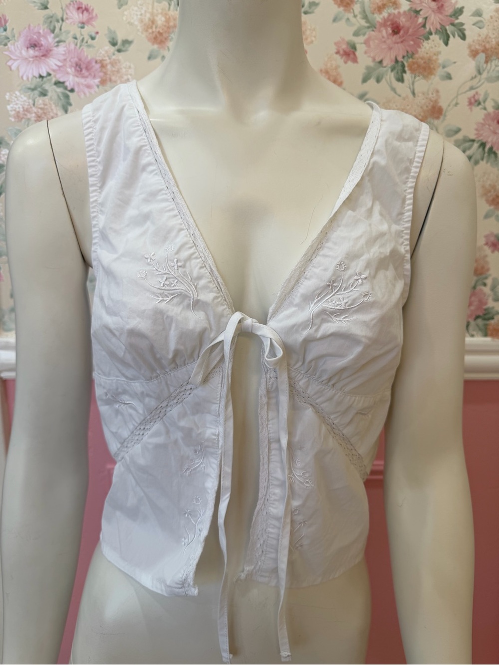Edikted White Embroidered Tie-Front Bralette
